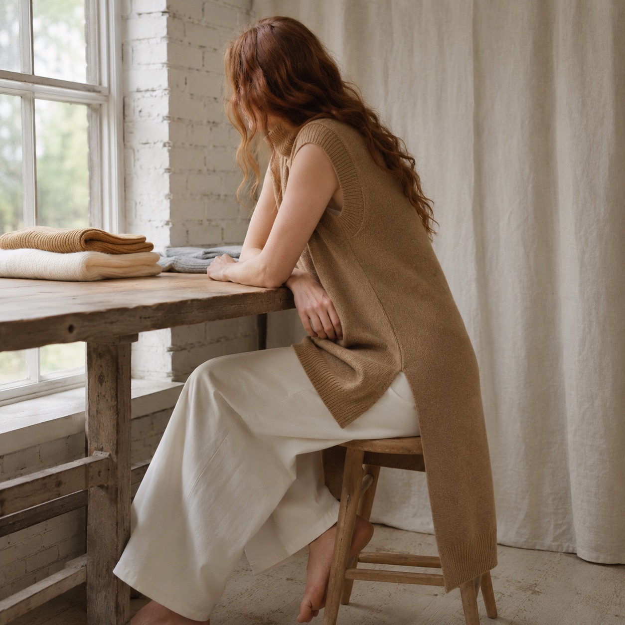 Nether Longline Knit Vest — WOOL BARN knitwear, product photograph