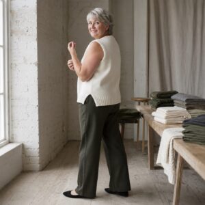 Thornby Sleeveless Knit Vest — Knitted Vests by WOOL BARN. worn by a model.