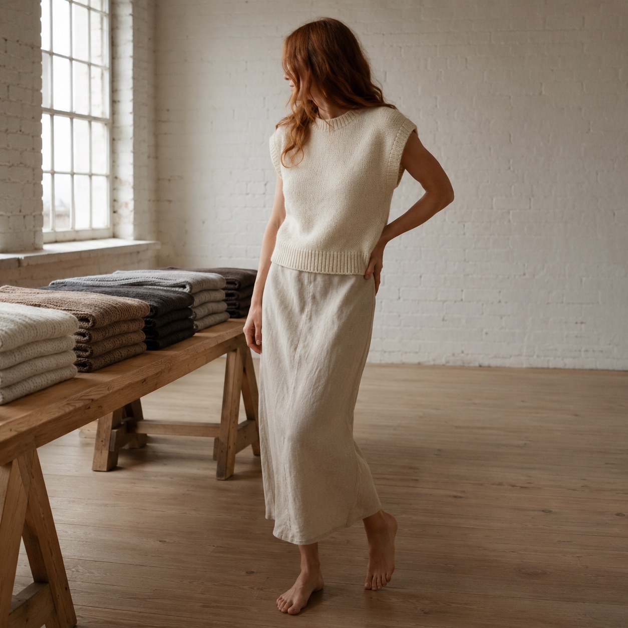 Thornby Sleeveless Knit Vest — WOOL BARN knitwear, product photograph