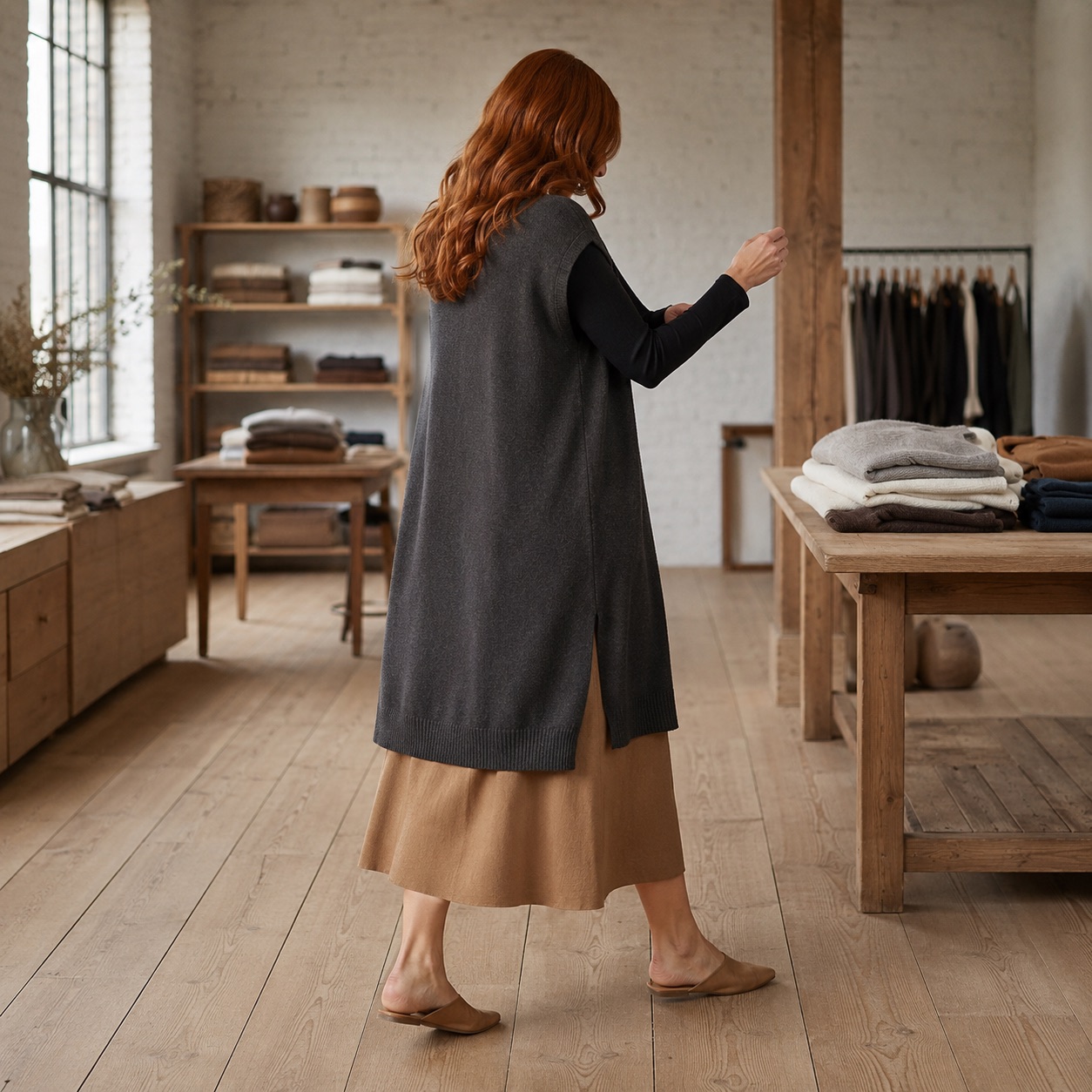 Ivel Longline Knit Vest — WOOL BARN knitwear, product photograph