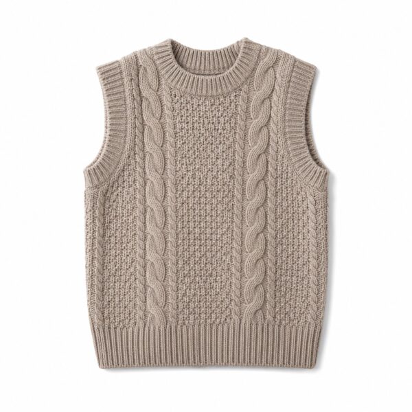 Hartley Cable Knit Vest — product shot, laid out flat (Knitted Vests).